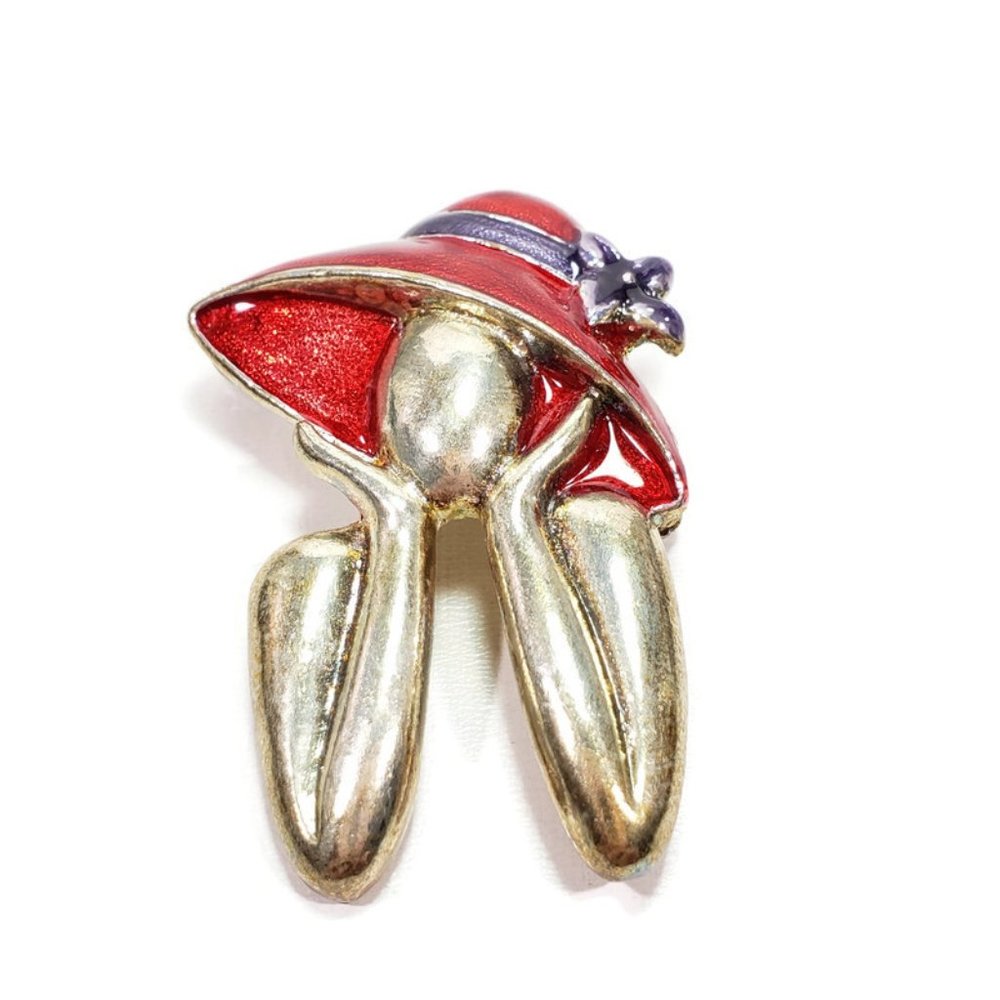 Red Hat Lady Brooch Gold Tone Enamel